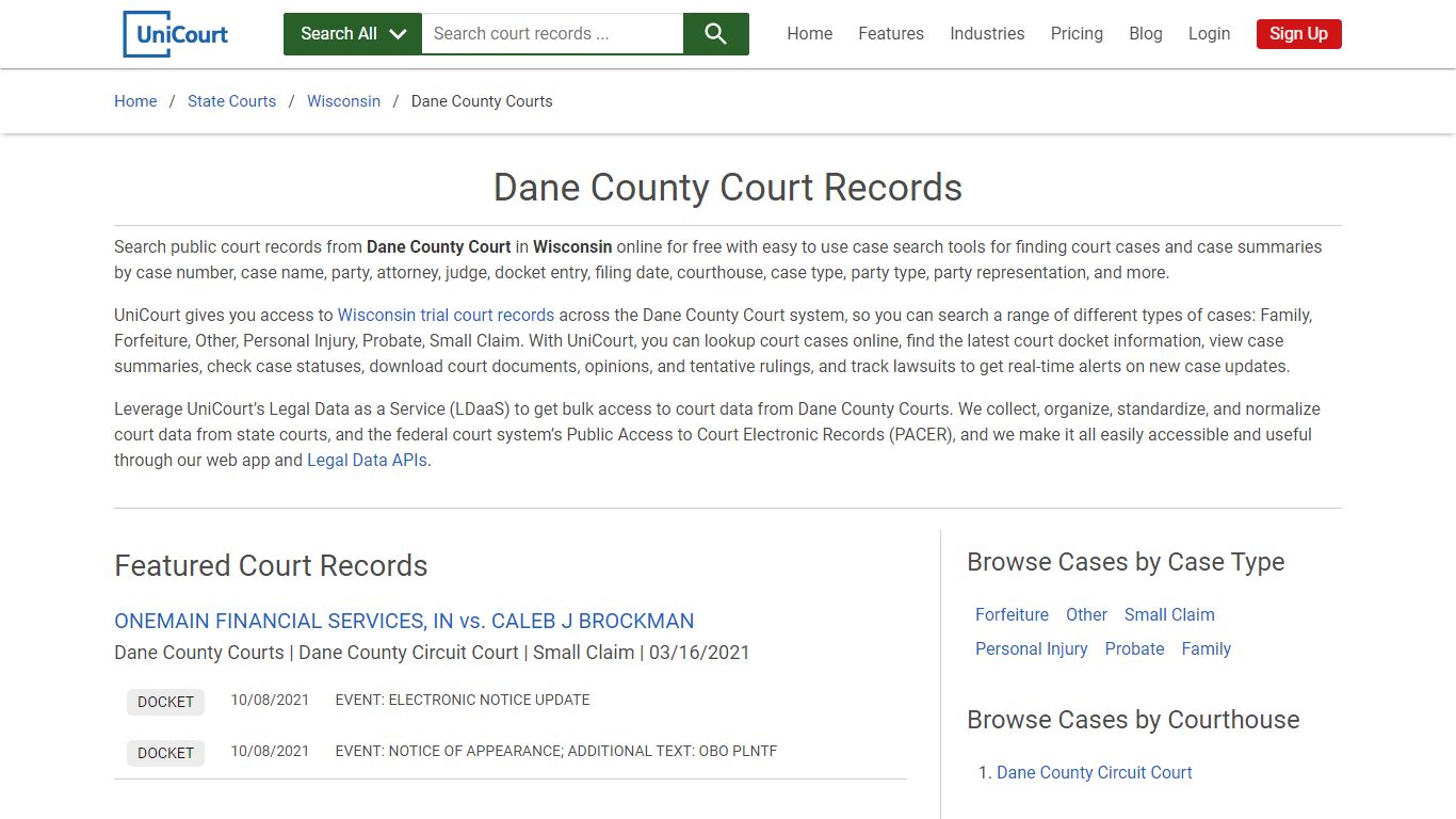 Dane County Court Records | Wisconsin | UniCourt